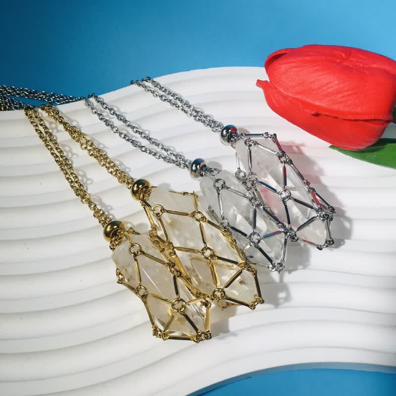 Olivenorma Clear Quartz Sliver Golden Pouch Necklace - image 7