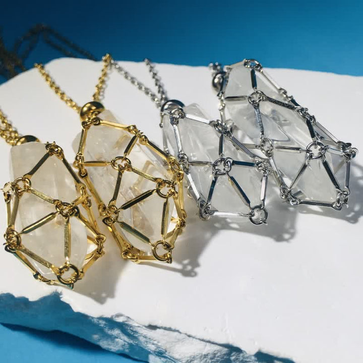 Olivenorma Clear Quartz Sliver Golden Pouch Necklace - image 5