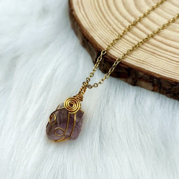 Olivenorma Natural Crystal Hand Winding Pouch Necklace - Amethyst - Golden - image 2