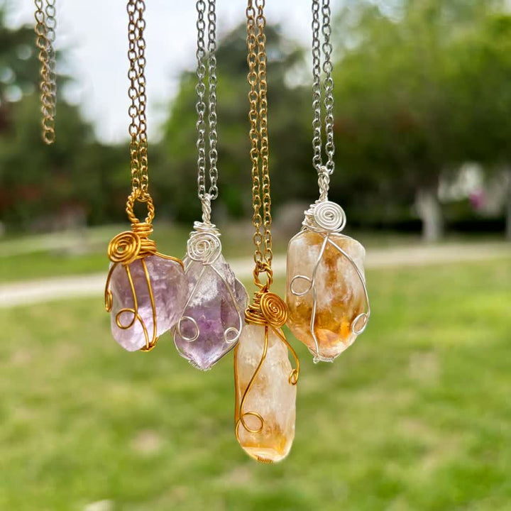 Olivenorma Natural Crystal Hand Winding Pouch Necklace - image 0