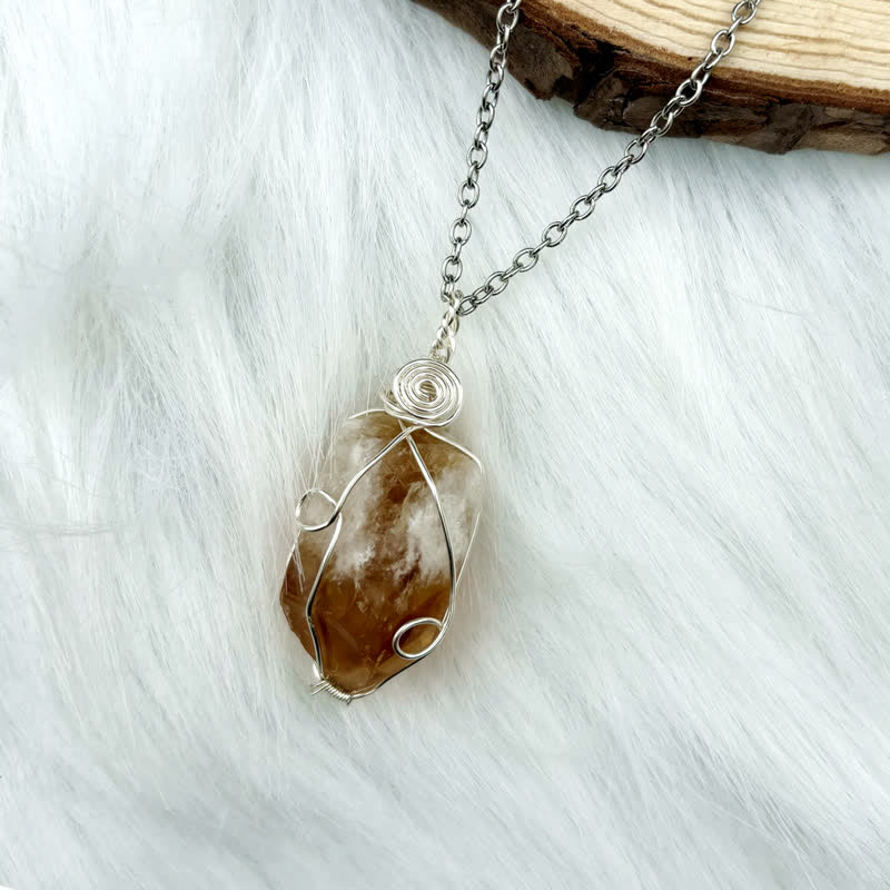 Olivenorma Natural Crystal Hand Winding Pouch Necklace - Citrine - Silver - image 4