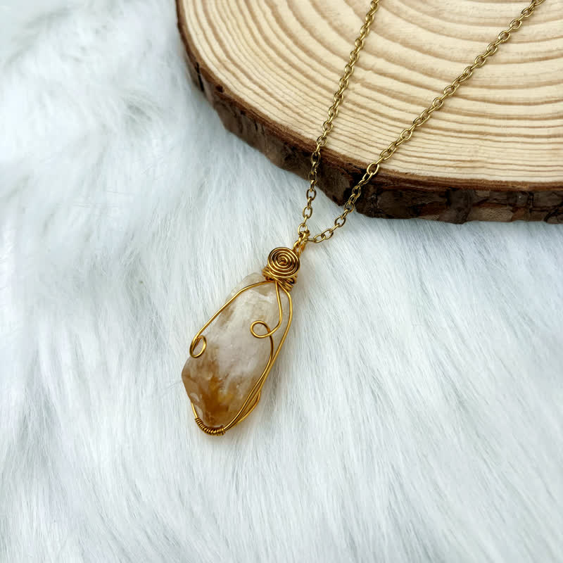 Olivenorma Natural Crystal Hand Winding Pouch Necklace - Citrine - Golden - image 5