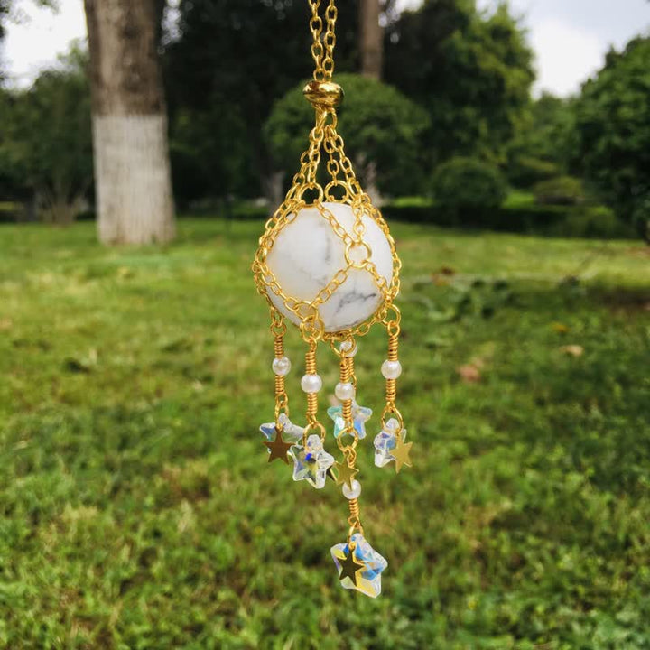Olivenorma Natural Crystal Pouch Pendant Suncatcher - White Turquoise - Golden - image 14