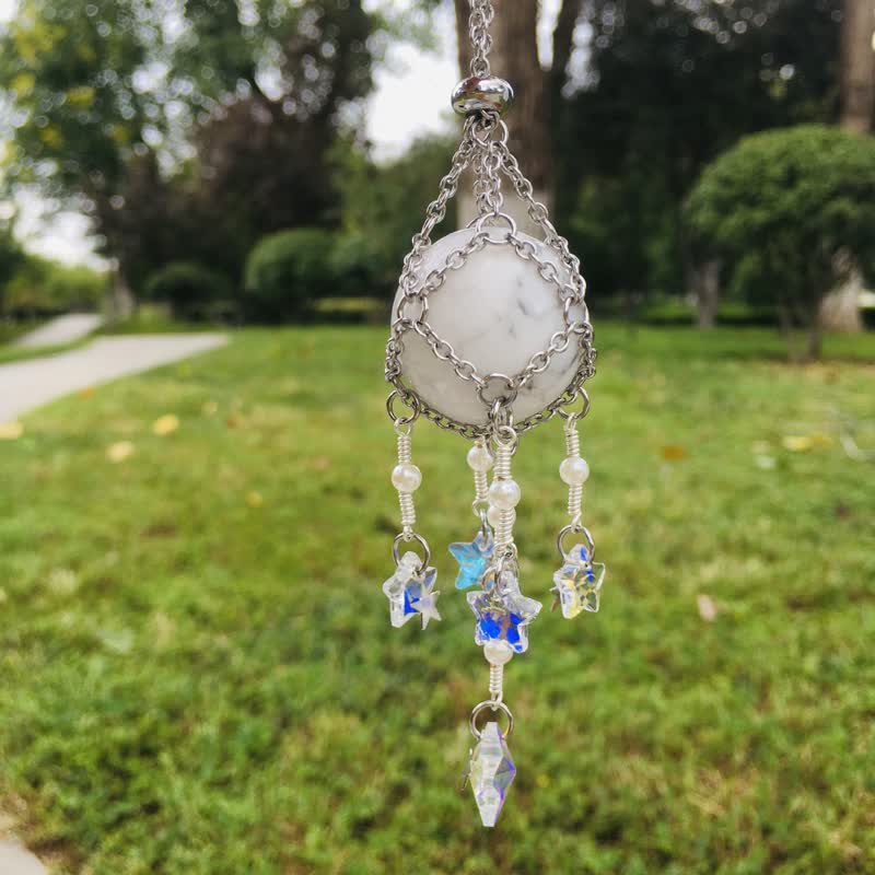Olivenorma Natural Crystal Pouch Pendant Suncatcher - White Turquoise - Silver - image 13