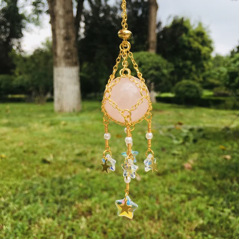 Olivenorma Natural Crystal Pouch Pendant Suncatcher - Rose Quartz - Golden - image 2
