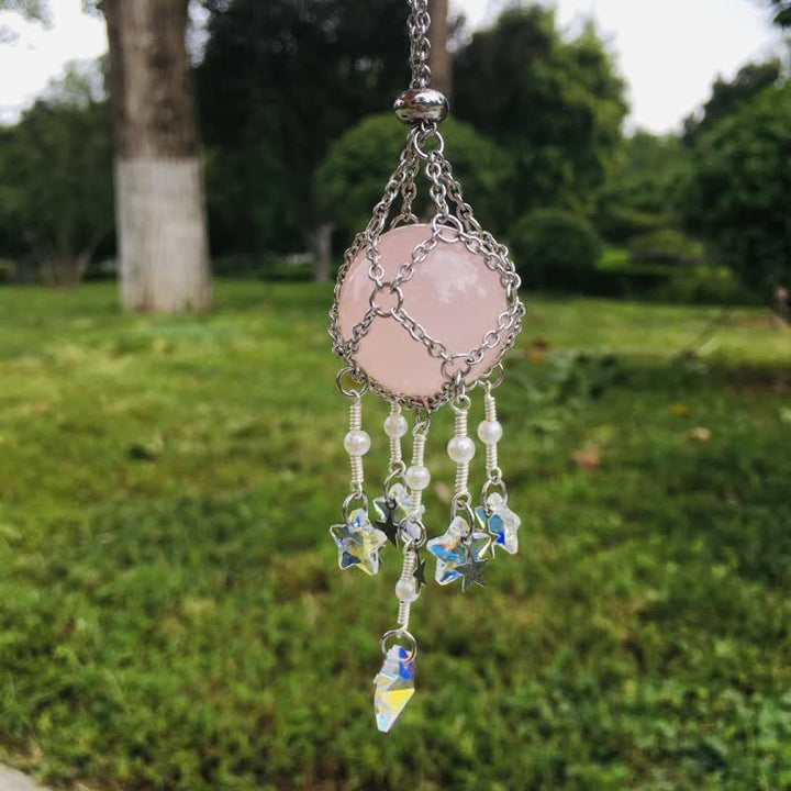 Olivenorma Natural Crystal Pouch Pendant Suncatcher - Rose Quartz - Silver - image 1