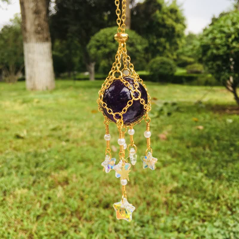 Olivenorma Natural Crystal Pouch Pendant Suncatcher - Amethyst - Golden - image 8