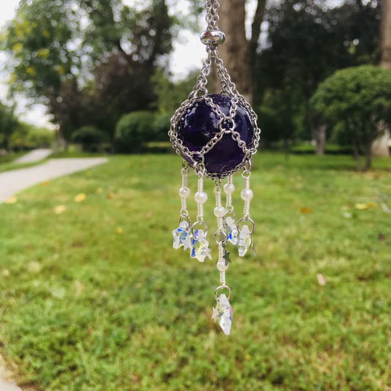 Olivenorma Natural Crystal Pouch Pendant Suncatcher - Amethyst - Silver - image 7