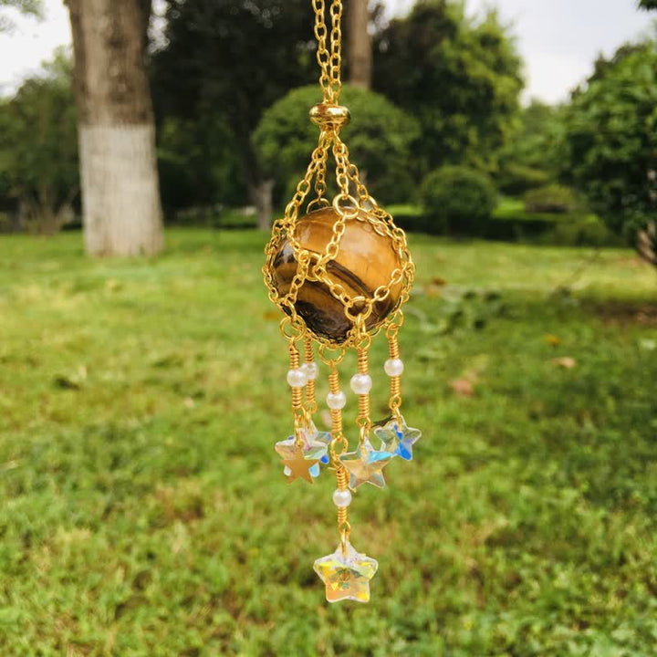 Olivenorma Natural Crystal Pouch Pendant Suncatcher - Tiger Eye - Golden - image 23
