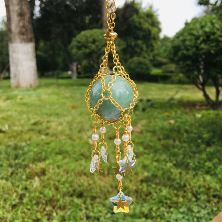 Olivenorma Natural Crystal Pouch Pendant Suncatcher - Green Aventurine - Golden - image 5
