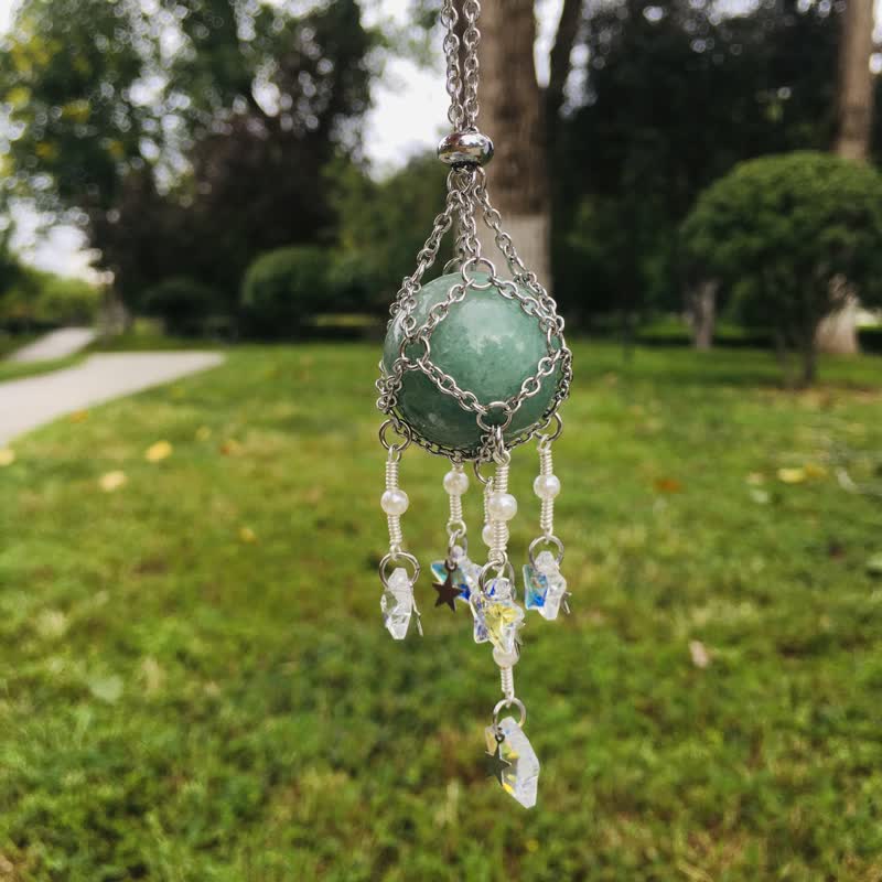 Olivenorma Natural Crystal Pouch Pendant Suncatcher - Green Aventurine - Silver - image 4