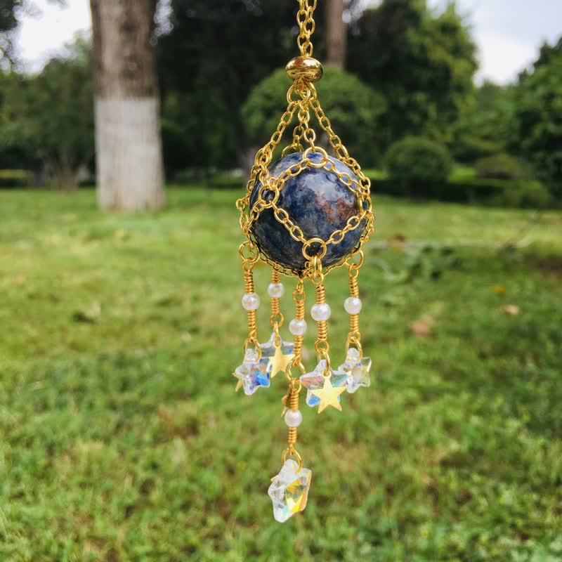 Olivenorma Natural Crystal Pouch Pendant Suncatcher - Sodalite - Golden - image 17