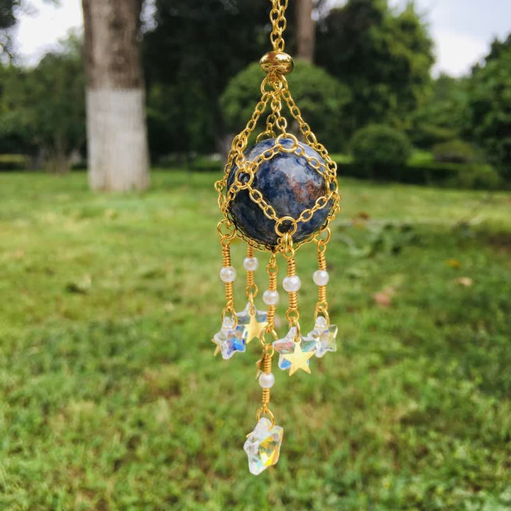 Olivenorma Natural Crystal Pouch Pendant Suncatcher - Sodalite - Golden - image 17