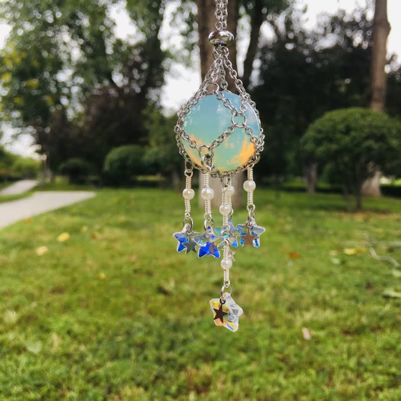 Olivenorma Natural Crystal Pouch Pendant Suncatcher - Opalite - Silver - image 19