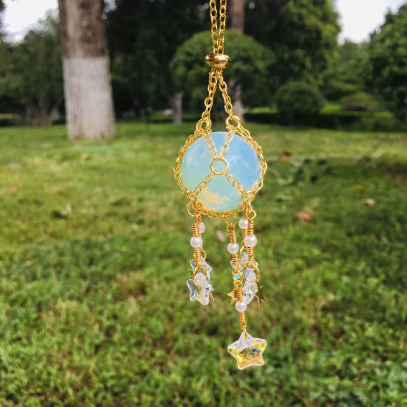 Olivenorma Natural Crystal Pouch Pendant Suncatcher - Opalite - Golden - image 20