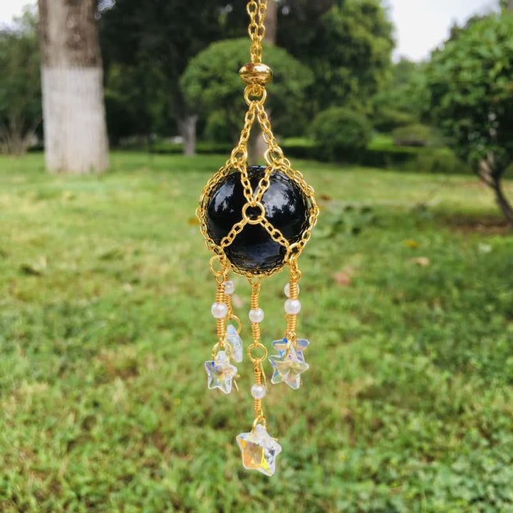 Olivenorma Natural Crystal Pouch Pendant Suncatcher - Obsidian - Golden - image 26