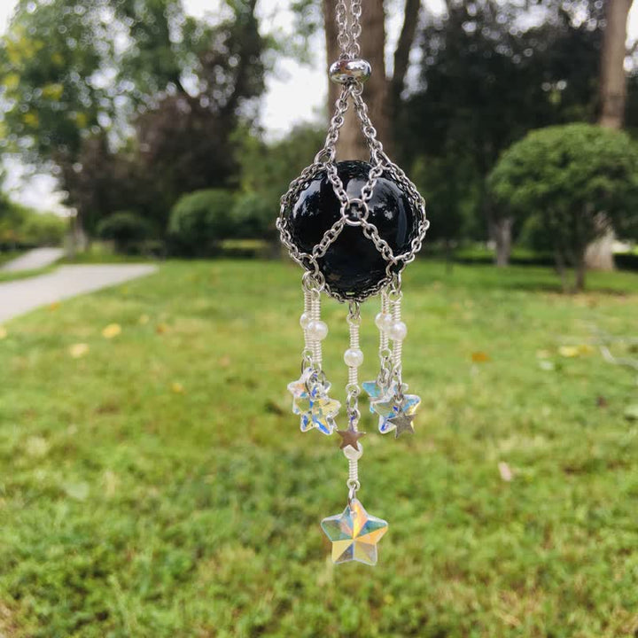 Olivenorma Natural Crystal Pouch Pendant Suncatcher - Obsidian - Silver - image 25