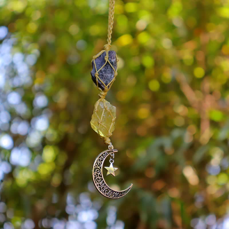 Olivenorma Handwoven Raw Crystal Ornament Crystal Pouch - Amethyst & Citrine - Silver - image 6