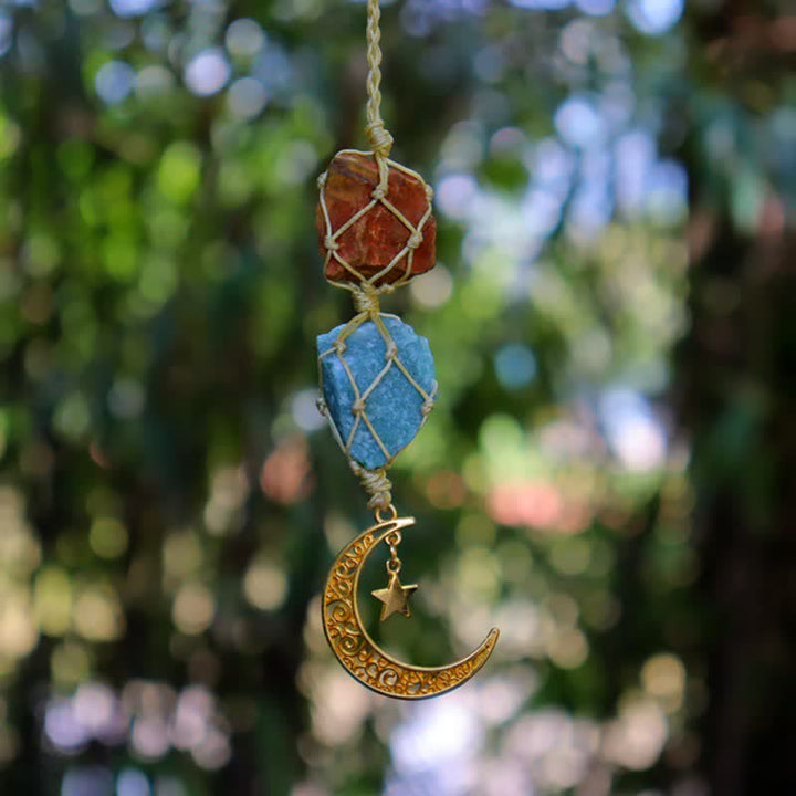 Olivenorma Handwoven Raw Crystal Ornament Crystal Pouch - Tiger Eye & Green Aventurine - Golden - image 9