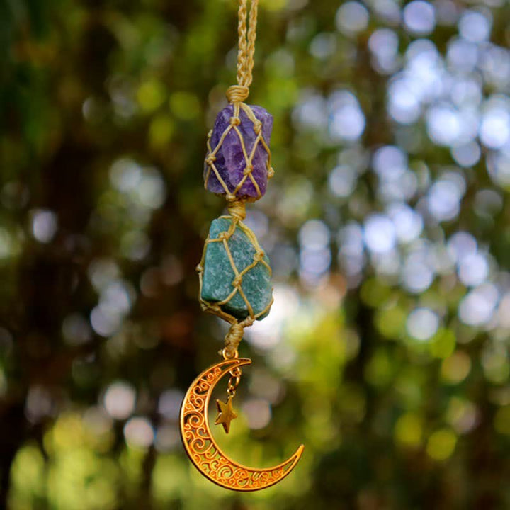 Olivenorma Handwoven Raw Crystal Ornament Crystal Pouch - Amethyst & Green Aventurine - Golden - image 21