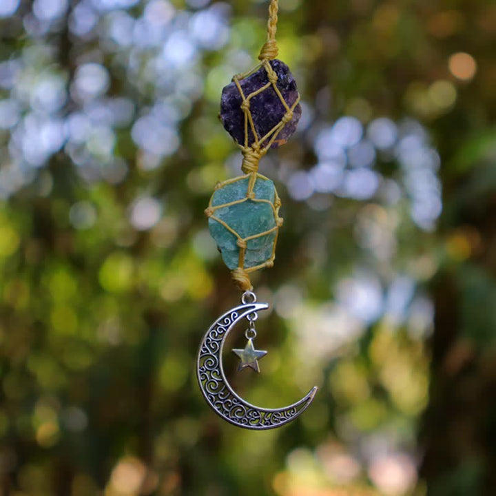 Olivenorma Handwoven Raw Crystal Ornament Crystal Pouch - Amethyst & Green Aventurine - Silver - image 22