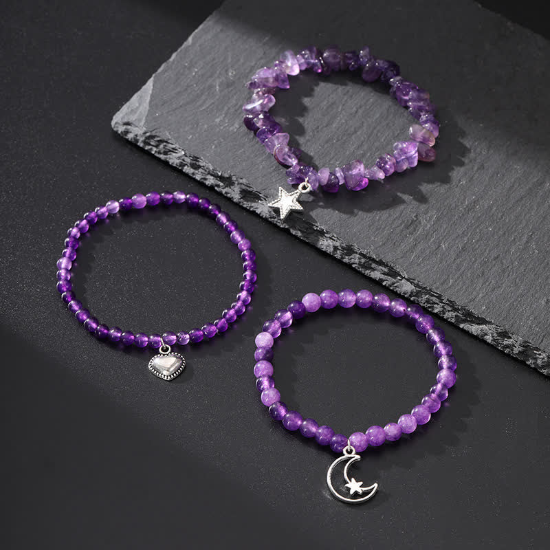 Olivenorma Amethyst Star Moon Heart Three Piece Set Bracelet - image 1