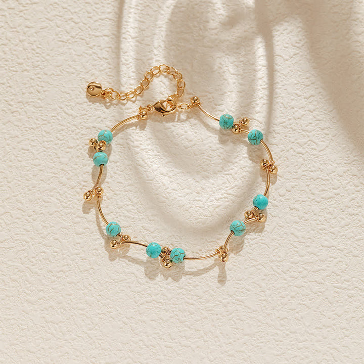 Olivenorma Turquoise Freshwater Pearl Golden Ball Copper Tube Bracelet - Turquoise - image 0