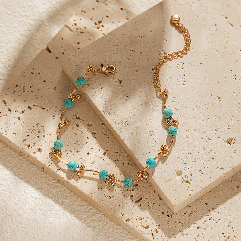 Olivenorma Turquoise Freshwater Pearl Golden Ball Copper Tube Bracelet - image 4