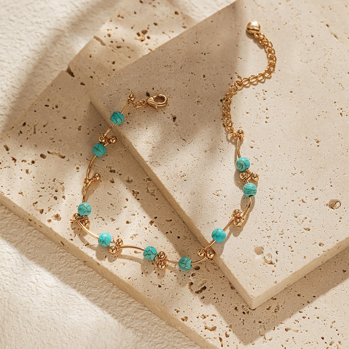 Olivenorma Turquoise Freshwater Pearl Golden Ball Copper Tube Bracelet - image 4