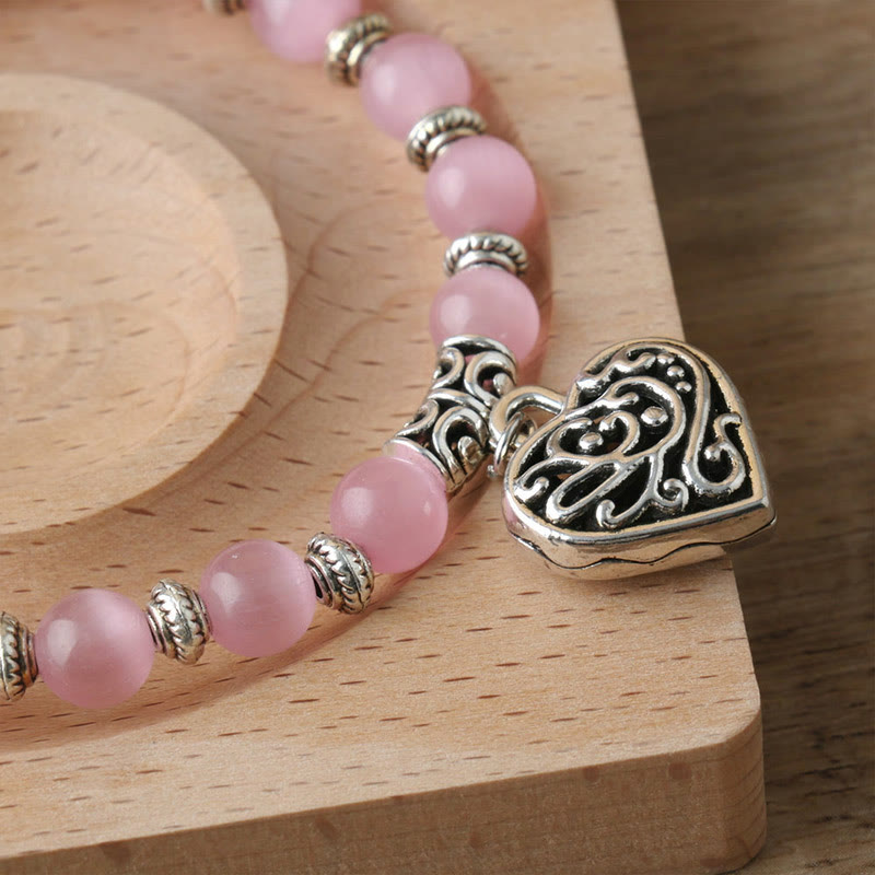 Olivenorma Hollow Love Pendant Pink Cat's Eye Bracelet - image 1