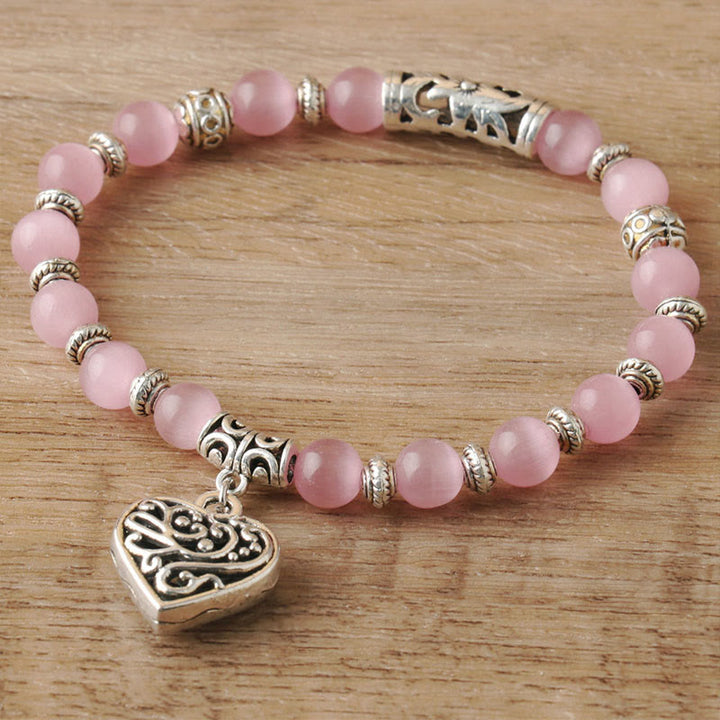 Olivenorma Hollow Love Pendant Pink Cat's Eye Bracelet - image 2