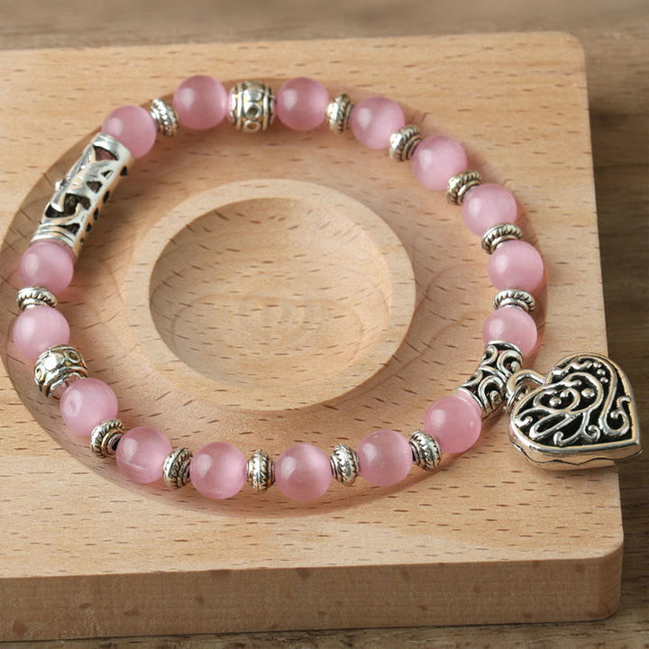 Olivenorma Hollow Love Pendant Pink Cat's Eye Bracelet - image 3
