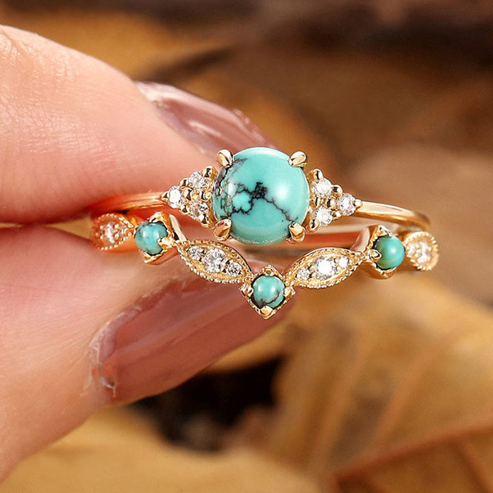 Olivenorma Retro Turquoise 2-piece Ring Set - 10 - image 0