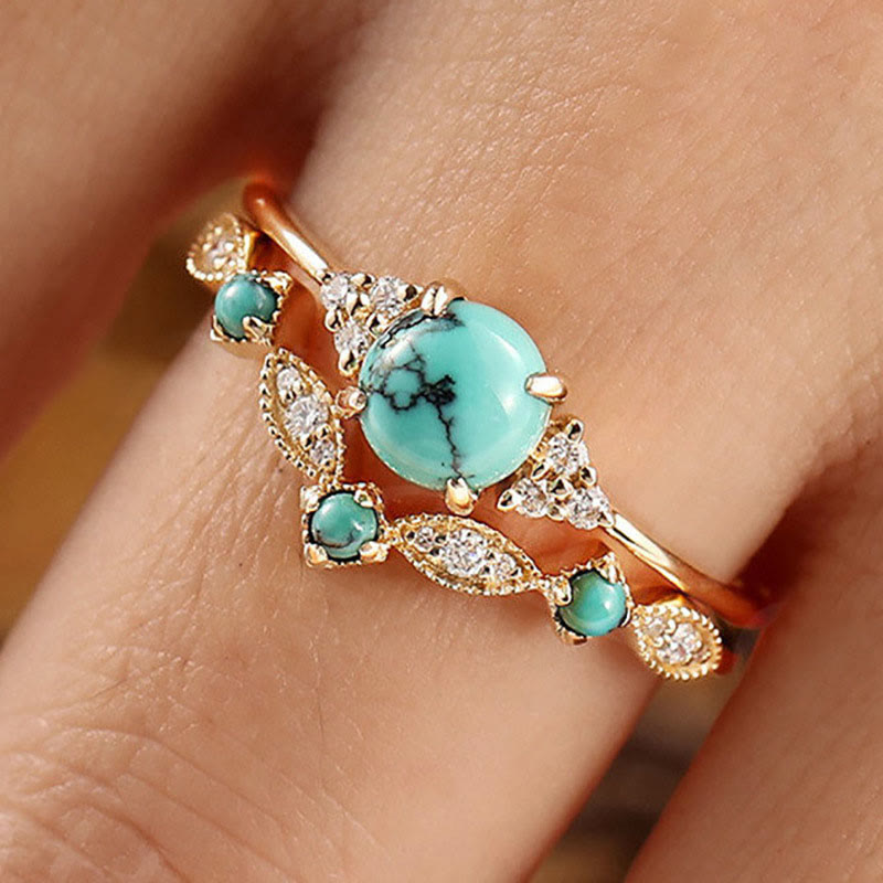 Olivenorma Retro Turquoise 2-piece Ring Set - image 1