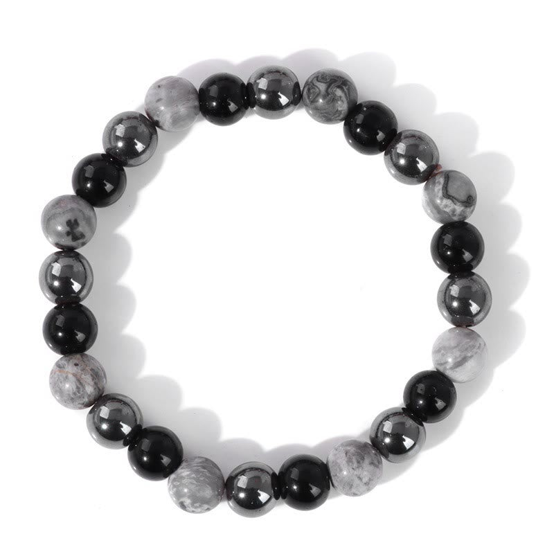 Olivenorma "Peace Mood" Black Onyx & Map Stone Vintage Bracelet  - Black Onyx & Map Stone - image 0