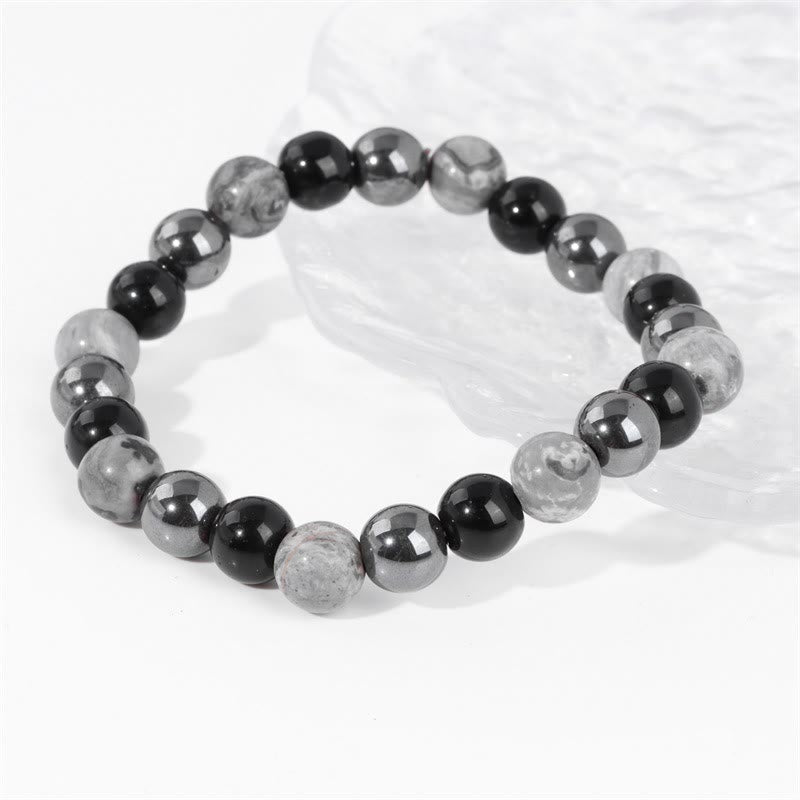 Olivenorma "Peace Mood" Black Onyx & Map Stone Vintage Bracelet  - image 1