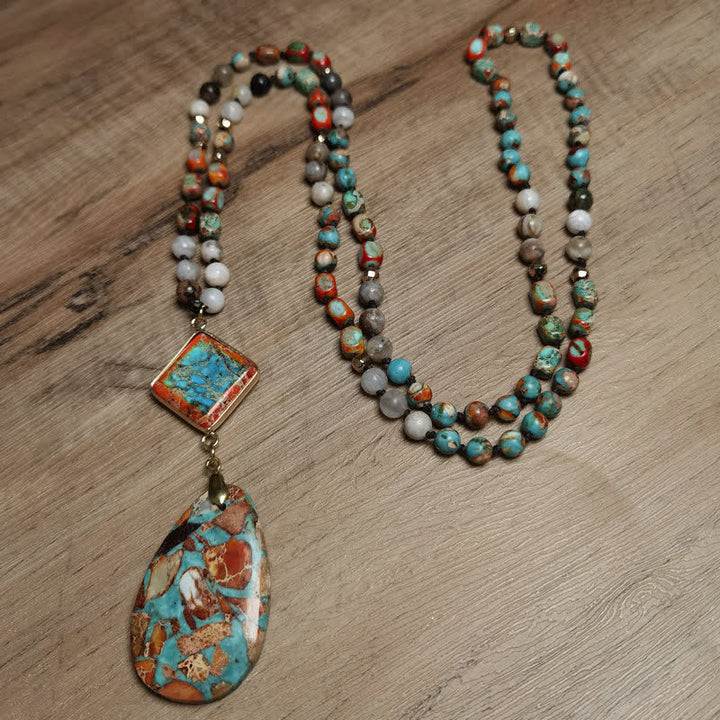 Olivenorma Natural Drop Shape Oyster Turquoise Mala Necklace - image 3