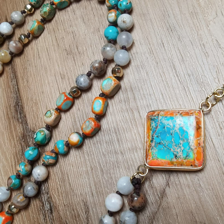 Olivenorma Natural Drop Shape Oyster Turquoise Mala Necklace - image 1
