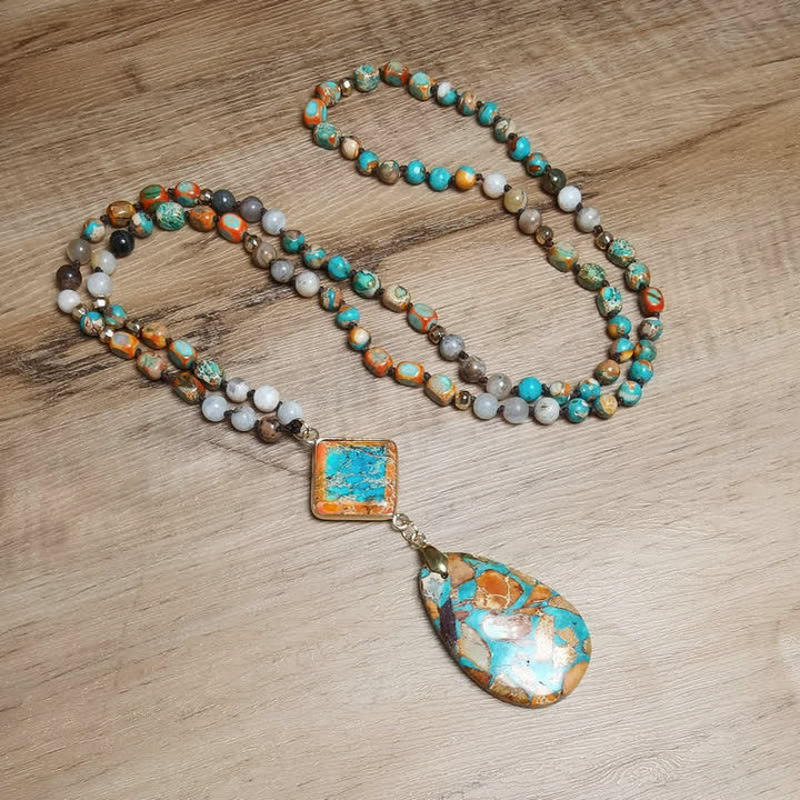 Olivenorma Natural Drop Shape Oyster Turquoise Mala Necklace - Oyster Turquoise - image 0