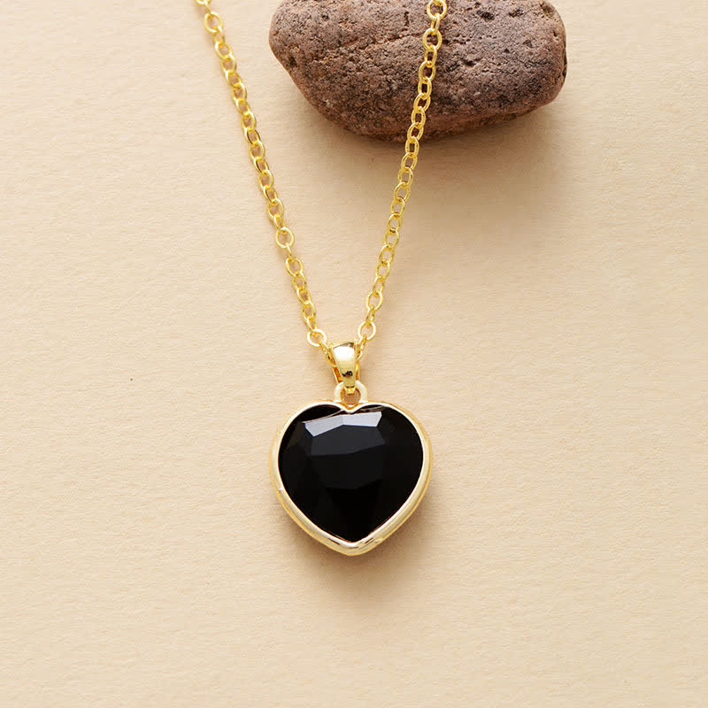 Olivenorma Natural Crystal Heart Shape Pendant Women Necklace - Black Onyx - image 6