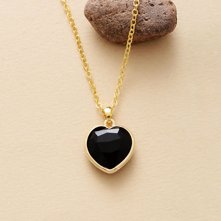 Olivenorma Natural Crystal Heart Shape Pendant Women Necklace - Black Onyx - image 6