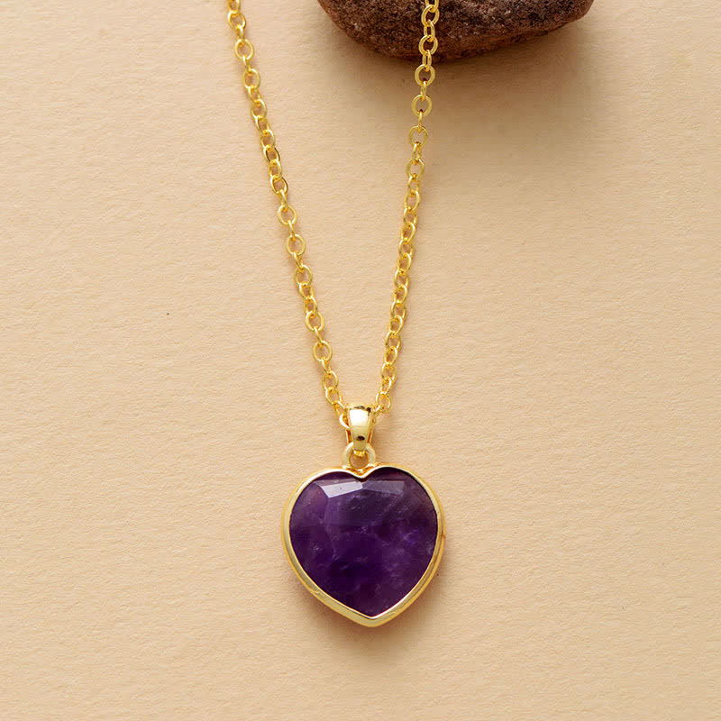 Olivenorma Natural Crystal Heart Shape Pendant Women Necklace - Amethyst - image 1