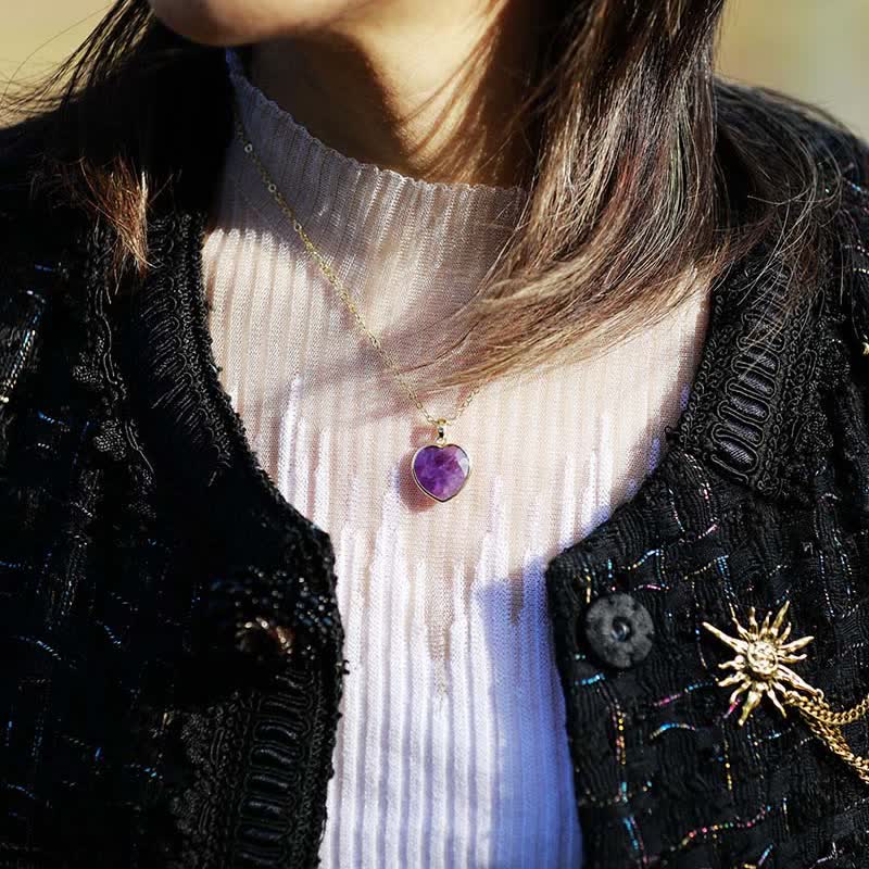Olivenorma Natural Crystal Heart Shape Pendant Women Necklace - image 2
