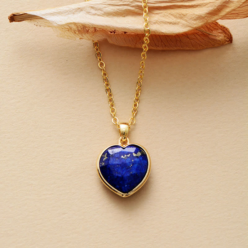 Olivenorma Natural Crystal Heart Shape Pendant Women Necklace - Lapis Lazuli - image 4