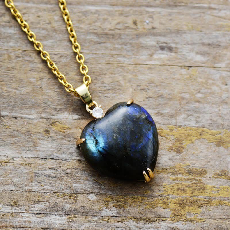 Olivenorma Labradorite Heart Shape Pendant 18K Women Necklace - image 1