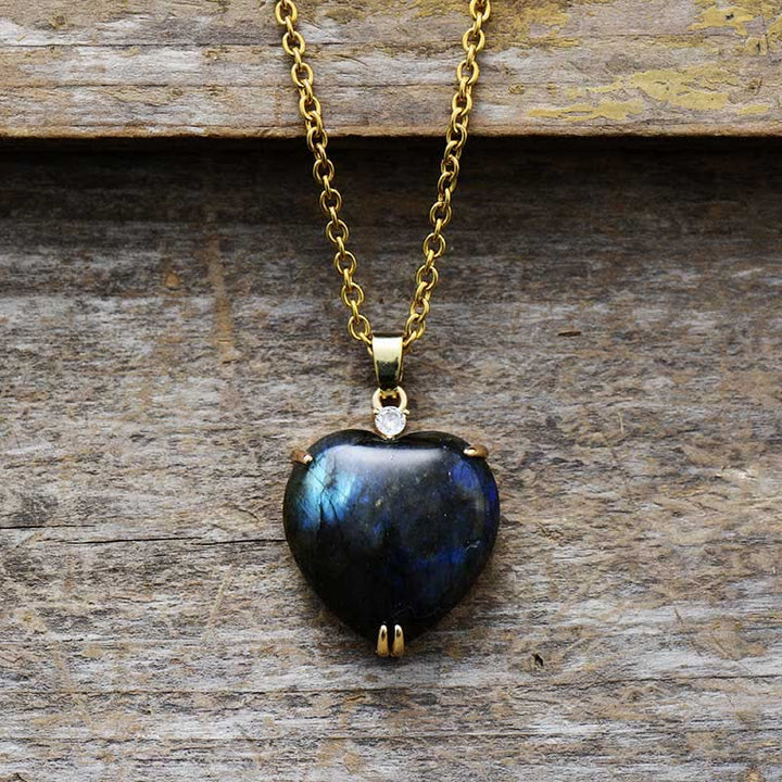 Olivenorma Labradorite Heart Shape Pendant 18K Women Necklace - Labradorite - image 0