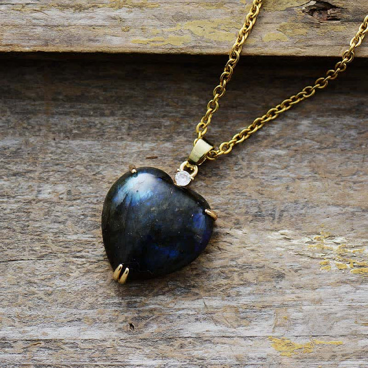 Olivenorma Labradorite Heart Shape Pendant 18K Women Necklace - image 2