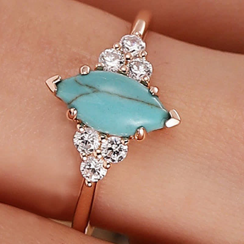Olivenorma Oval Turquoise Inlaid White Zircon Women Ring - image 2