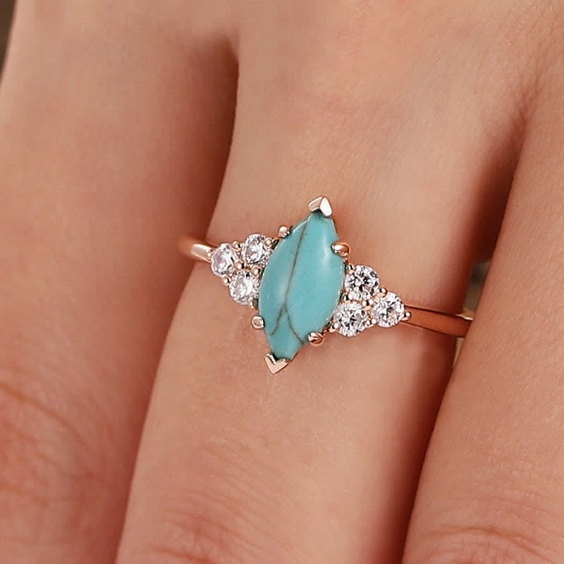 Olivenorma Oval Turquoise Inlaid White Zircon Women Ring - image 1