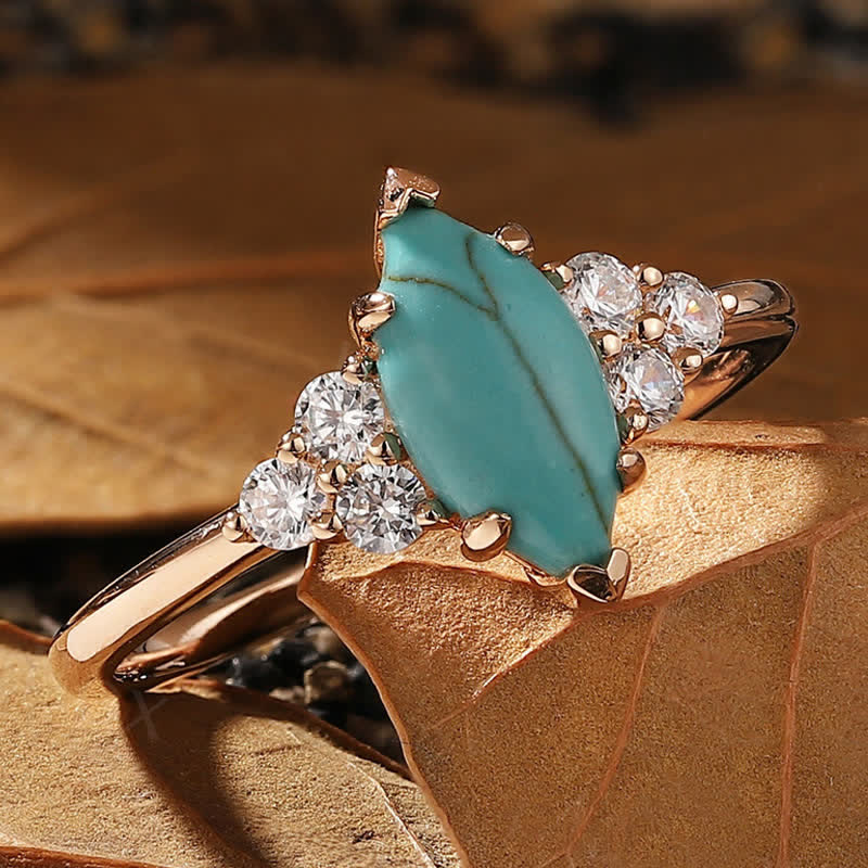 Olivenorma Oval Turquoise Inlaid White Zircon Women Ring - image 4